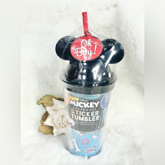New with tags MICKEY MOUSE & FRIENDS TUMBLER & WATERPROOF STICKERS (100) & Straw - Picture 1 of 4